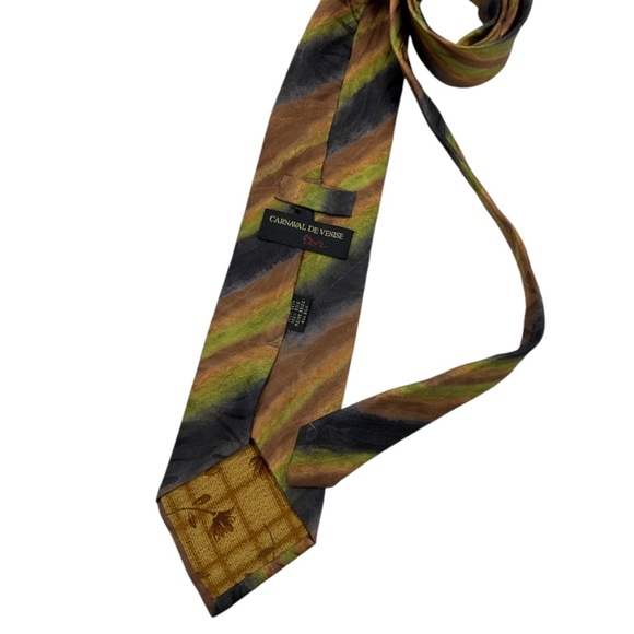 CARNAVAL DE VENISE Brown/Gray/Green Art Silk LUXURY Tie HANDMADE ITALY - Picture 2 of 5